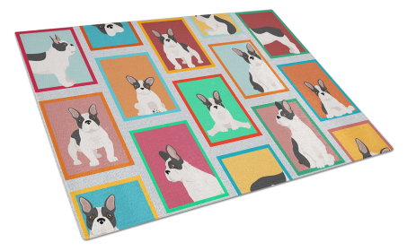 Lots of Dogs Glass Cutting Board (Dog Breed: French Bulldog - Black and White, size: large)