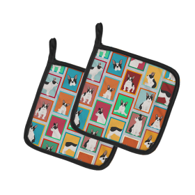 Lots of Dogs Pair of Pot Holders (Design: French Bulldog - Black and White, size: 7.5HX7.5W)