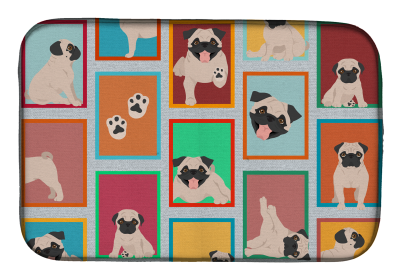 Lots of Dogs Dish Drying Mat (Dog Breed: Pug - Fawn, size: 14  x 21")