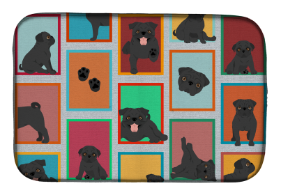 Lots of Dogs Dish Drying Mat (Dog Breed: Pug - Black, size: 14  x 21")