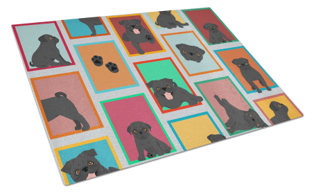 Lots of Dogs Glass Cutting Board (Dog Breed: Pug - Black, size: large)