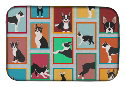Lots of Dogs Dish Drying Mat (Dog Breed: Boston Terrier, size: 14  x 21")