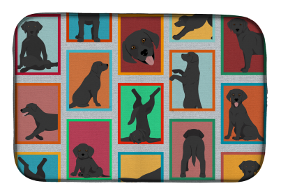 Lots of Dogs Dish Drying Mat (Dog Breed: Labrador Retriever - Black, size: 14  x 21")