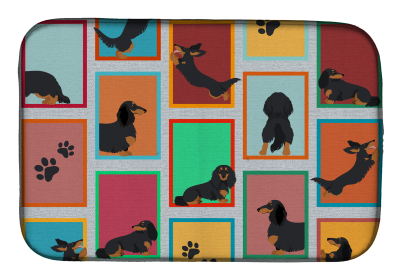 Lots of Dogs Dish Drying Mat (Dog Breed: Dachshund - Longhaired Black Tan, size: 14  x 21")