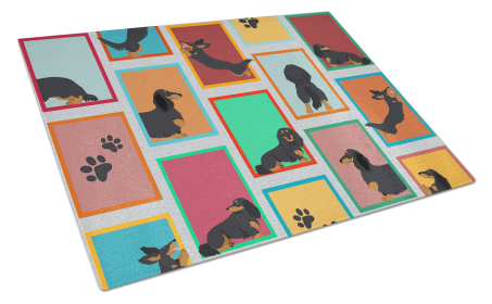 Lots of Dogs Glass Cutting Board (Dog Breed: Dachshund - Longhaired Black Tan, size: large)