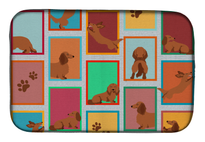 Lots of Dogs Dish Drying Mat (Dog Breed: Dachshund - Longhaired Red, size: 14  x 21")