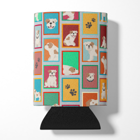 Lots of Dogs Can or Bottle Hugger (Dog Breed: English Bulldog - Piebald, size: Can Hugger)