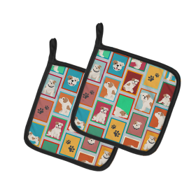 Lots of Dogs Pair of Pot Holders (Design: English Bulldog - Piebald, size: 7.5HX7.5W)