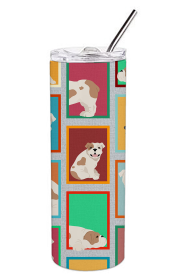Lots of Dogs Stainless Steel Skinny Tumbler (Design: English Bulldog - Piebald, size: 20 oz)