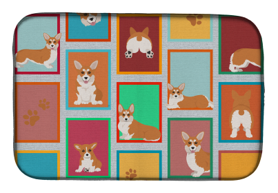 Lots of Dogs Dish Drying Mat (Dog Breed: Corgi - Pembroke Red and White, size: 14  x 21")