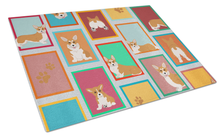 Lots of Dogs Glass Cutting Board (Dog Breed: Corgi - Pembroke Red and White, size: large)