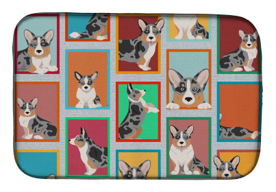 Lots of Dogs Dish Drying Mat (Dog Breed: Corgi - Welsh Cardigan Blue Merle, size: 14  x 21")