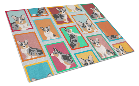 Lots of Dogs Glass Cutting Board (Dog Breed: Corgi - Welsh Cardigan Blue Merle, size: large)