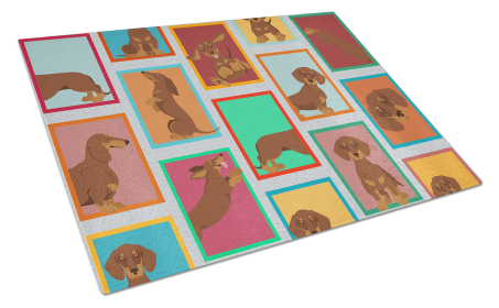 Lots of Dogs Glass Cutting Board (Dog Breed: Dachshund - Chocolate and Tan, size: large)