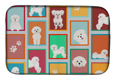 Lots of Dogs Dish Drying Mat (Dog Breed: Bichon Frise, size: 14  x 21")