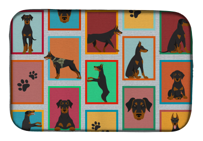Lots of Dogs Dish Drying Mat (Dog Breed: Doberman Pinscher, size: 14  x 21")