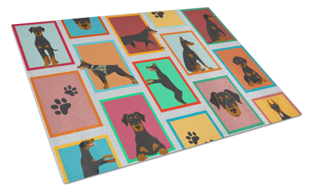 Lots of Dogs Glass Cutting Board (Dog Breed: Doberman Pinscher, size: large)