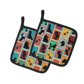 Lots of Dogs Pair of Pot Holders (Design: Poodle - Standard Black, size: 7.5HX7.5W)