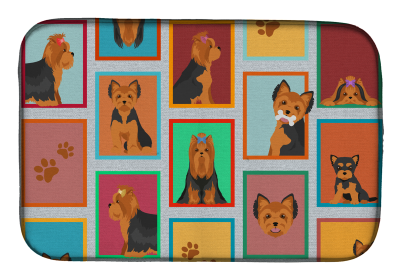 Lots of Dogs Dish Drying Mat (Dog Breed: Yorkshire Terrier - Black and Tan, size: 14  x 21")