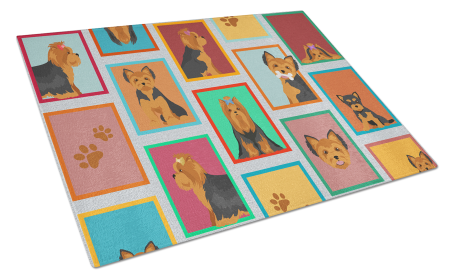 Lots of Dogs Glass Cutting Board (Dog Breed: Yorkshire Terrier - Black and Tan, size: large)