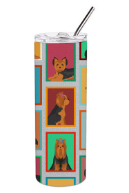 Lots of Dogs Stainless Steel Skinny Tumbler (Design: Yorkshire Terrier - Black and Tan, size: 20 oz)
