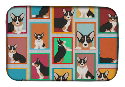 Lots of Dogs Dish Drying Mat (Dog Breed: Corgi - Cardigan Tricolor, size: 14  x 21")