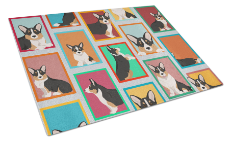 Lots of Dogs Glass Cutting Board (Dog Breed: Corgi - Cardigan Tricolor, size: large)