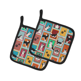 Lots of Dogs Pair of Pot Holders (Design: Siberian Husky, size: 7.5HX7.5W)