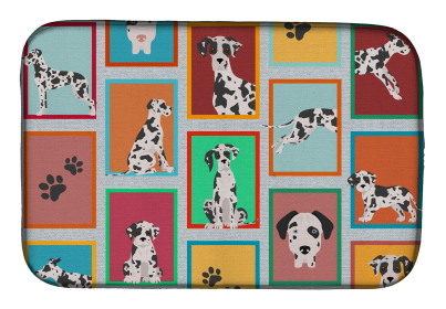 Lots of Dogs Dish Drying Mat (Dog Breed: Great Dane - Harlequin Natural Ears, size: 14  x 21")