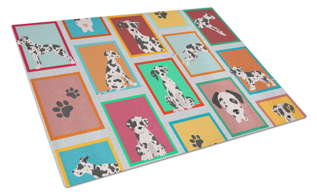 Lots of Dogs Glass Cutting Board (Dog Breed: Great Dane - Harlequin Natural Ears, size: large)