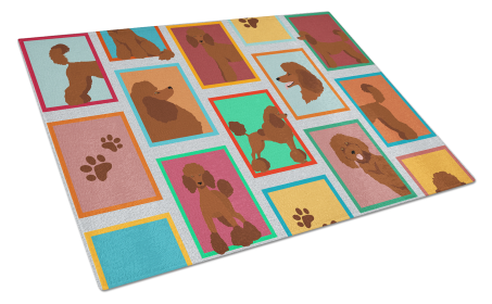 Lots of Dogs Glass Cutting Board (Dog Breed: Poodle - Standard Chocolate, size: large)