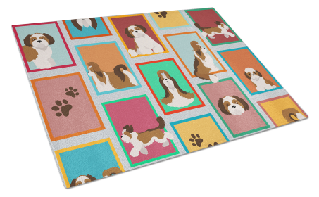 Lots of Dogs Glass Cutting Board (Dog Breed: Shih Tzu, size: large)