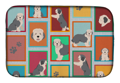 Lots of Dogs Dish Drying Mat (Dog Breed: Old English Sheepdog, size: 14  x 21")