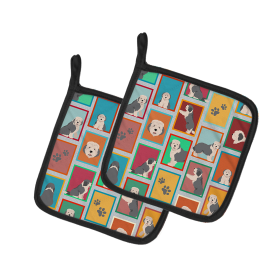 Lots of Dogs Pair of Pot Holders (Design: Old English Sheepdog, size: 7.5HX7.5W)