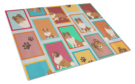 Lots of Dogs Glass Cutting Board (Dog Breed: Sheltie, size: large)