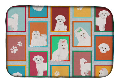 Lots of Dogs Dish Drying Mat (Dog Breed: Maltese, size: 14  x 21")