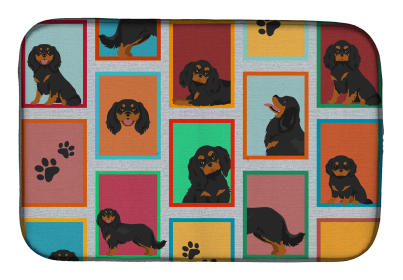 Lots of Dogs Dish Drying Mat (Dog Breed: Cavalier - Black and Tan, size: 14  x 21")
