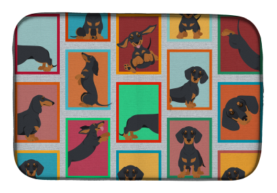 Lots of Dogs Dish Drying Mat (Dog Breed: Dachshund - Black and Tan, size: 14  x 21")