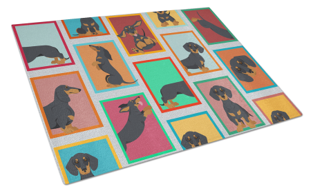 Lots of Dogs Glass Cutting Board (Dog Breed: Dachshund - Black and Tan, size: large)