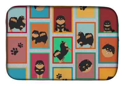 Lots of Dogs Dish Drying Mat (Dog Breed: Pomeranian - Black and Tan, size: 14  x 21")