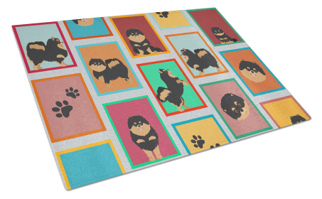 Lots of Dogs Glass Cutting Board (Dog Breed: Pomeranian - Black and Tan, size: large)