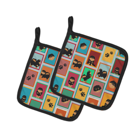 Lots of Dogs Pair of Pot Holders (Design: Pomeranian - Black and Tan, size: 7.5HX7.5W)