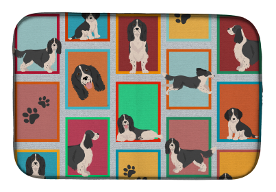 Lots of Dogs Dish Drying Mat (Dog Breed: English Springer Spaniel - Black and White, size: 14  x 21")