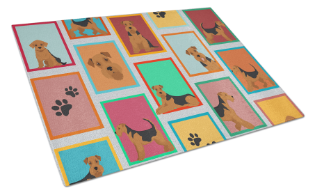 Lots of Dogs Glass Cutting Board (Dog Breed: Airedale Terrier, size: large)
