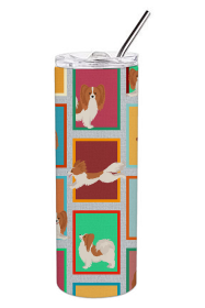 Lots of Dogs Stainless Steel Skinny Tumbler (Design: Papillon - Red and White, size: 20 oz)