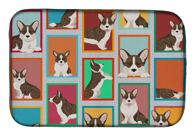 Lots of Dogs Dish Drying Mat (Dog Breed: Corgi - Cardigan Brindle, size: 14  x 21")