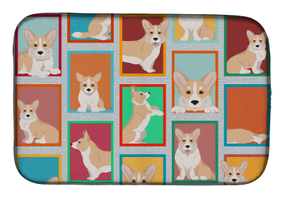 Lots of Dogs Dish Drying Mat (Dog Breed: Corgi - Cardigan Fawn, size: 14  x 21")
