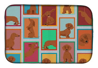 Lots of Dogs Dish Drying Mat (Dog Breed: Dachshund - Red, size: 14  x 21")