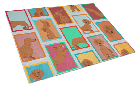Lots of Dogs Glass Cutting Board (Dog Breed: Dachshund - Red, size: large)
