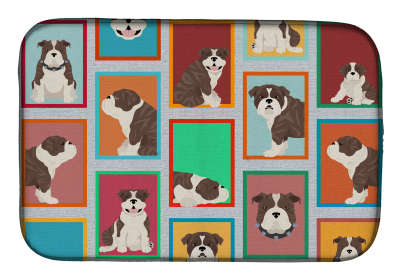 Lots of Dogs Dish Drying Mat (Dog Breed: English Bulldog - Brindle, size: 14  x 21")